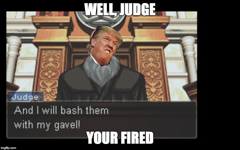 Donald Trump the Judge. | WELL, JUDGE; YOUR FIRED | image tagged in ace attorney,donald trump | made w/ Imgflip meme maker
