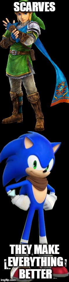 Why . . .? | SCARVES; THEY MAKE EVERYTHING BETTER | image tagged in link,sonic boom,why so serious,if you know what i mean bean | made w/ Imgflip meme maker