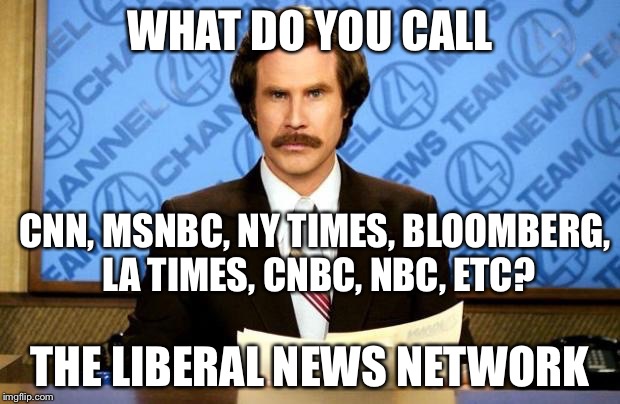 WHAT DO YOU CALL THE LIBERAL NEWS NETWORK CNN, MSNBC, NY TIMES, BLOOMBERG, LA TIMES, CNBC, NBC, ETC? | made w/ Imgflip meme maker