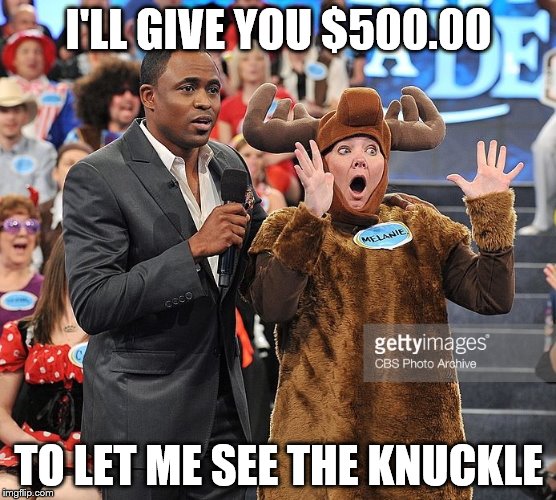 I'LL GIVE YOU $500.00 TO LET ME SEE THE KNUCKLE | image tagged in lets make a deal | made w/ Imgflip meme maker
