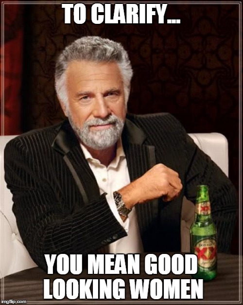The Most Interesting Man In The World Meme | TO CLARIFY... YOU MEAN GOOD LOOKING WOMEN | image tagged in memes,the most interesting man in the world | made w/ Imgflip meme maker