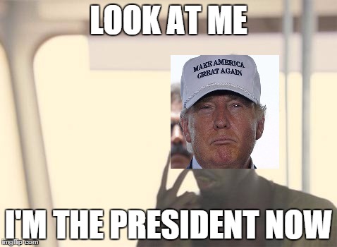 I'm The Captain Now Meme | LOOK AT ME; I'M THE PRESIDENT NOW | image tagged in memes,i'm the captain now,The_Donald | made w/ Imgflip meme maker