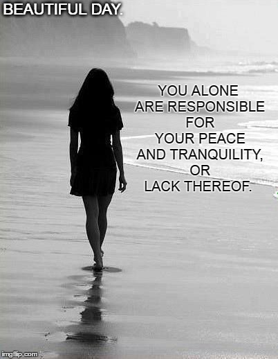Beautiful Day.  | BEAUTIFUL DAY. YOU ALONE ARE RESPONSIBLE FOR YOUR PEACE AND TRANQUILITY, OR LACK THEREOF. | image tagged in love,life,peace,hope,joy,happiness | made w/ Imgflip meme maker