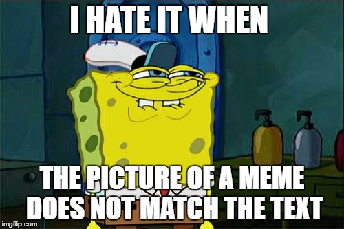 Meme | I HATE IT WHEN; THE PICTURE OF A MEME DOES NOT MATCH THE TEXT | image tagged in memes | made w/ Imgflip meme maker