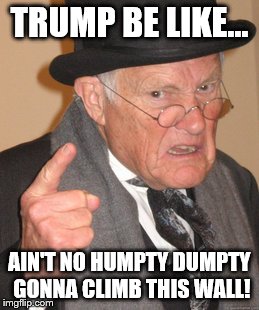 Back In My Day | TRUMP BE LIKE... AIN'T NO HUMPTY DUMPTY GONNA CLIMB THIS WALL! | image tagged in memes,back in my day | made w/ Imgflip meme maker