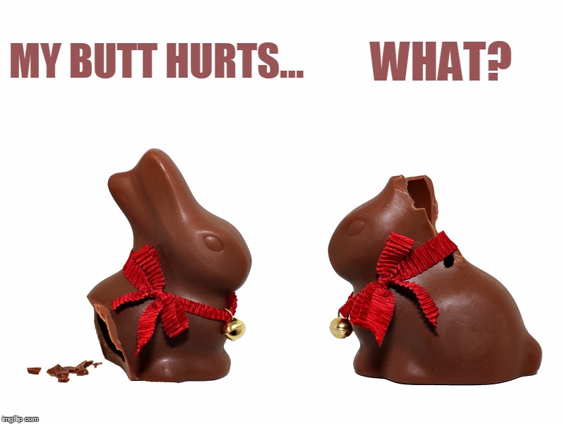 Hope Everyone Has A Find Easter, This Sunday | WHAT? MY BUTT HURTS... | image tagged in memes,animals,funny,easter,chocolate,easter bunny | made w/ Imgflip meme maker