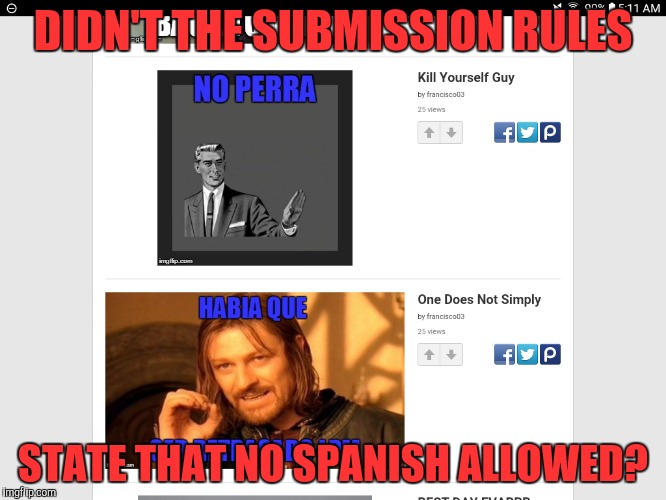 What are the guidelines for then? | DIDN'T THE SUBMISSION RULES; STATE THAT NO SPANISH ALLOWED? | image tagged in imgflip | made w/ Imgflip meme maker