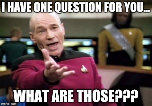 Picard Wtf | I HAVE ONE QUESTION FOR YOU... WHAT ARE THOSE??? | image tagged in memes,picard wtf | made w/ Imgflip meme maker