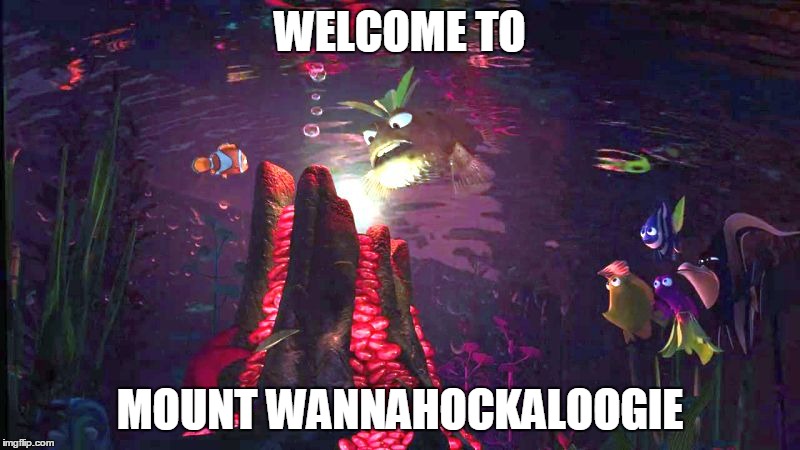 Mount Wannahockaloogie | WELCOME TO; MOUNT WANNAHOCKALOOGIE | image tagged in finding nemo,wannahockaloogie,fish funny,aquarium | made w/ Imgflip meme maker