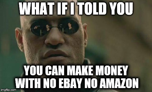 Matrix Morpheus Meme | WHAT IF I TOLD YOU; YOU CAN MAKE MONEY WITH NO EBAY NO AMAZON | image tagged in memes,matrix morpheus | made w/ Imgflip meme maker