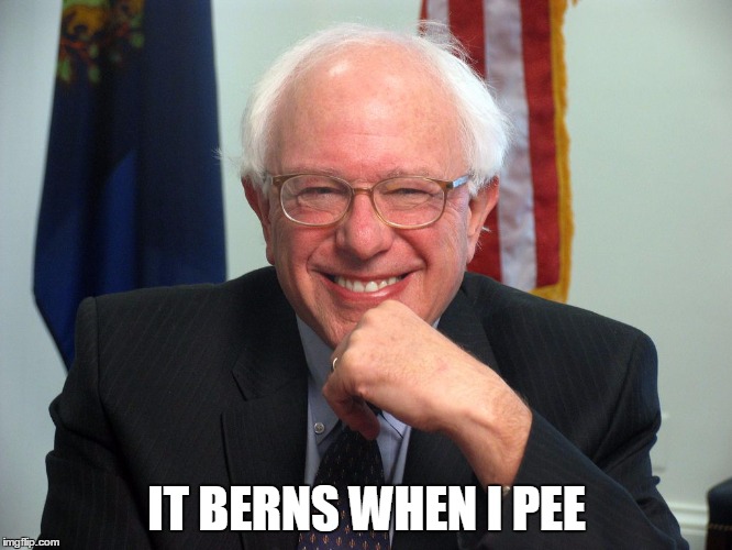 Vote Bernie Sanders | IT BERNS WHEN I PEE | image tagged in vote bernie sanders | made w/ Imgflip meme maker