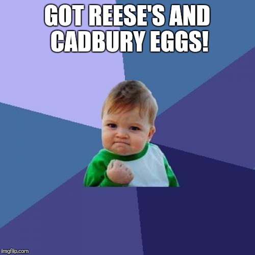 Success Kid Meme | GOT REESE'S AND CADBURY EGGS! | image tagged in memes,success kid | made w/ Imgflip meme maker