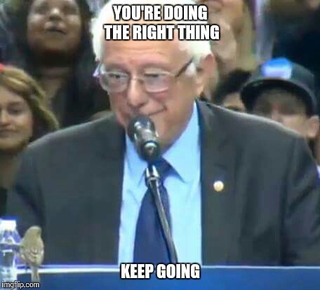 Bernie cinderella | YOU'RE DOING THE RIGHT THING; KEEP GOING | image tagged in bernie sanders | made w/ Imgflip meme maker