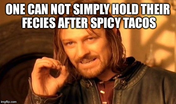 ONE CAN NOT SIMPLY HOLD THEIR FECIES AFTER SPICY TACOS | image tagged in memes,one does not simply | made w/ Imgflip meme maker