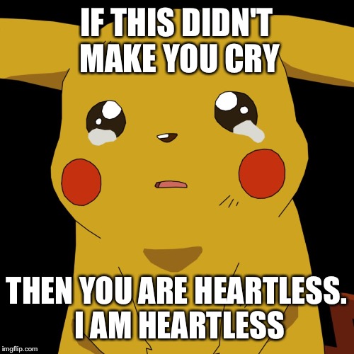pokemon | IF THIS DIDN'T MAKE YOU CRY; THEN YOU ARE HEARTLESS. I AM HEARTLESS | image tagged in pokemon | made w/ Imgflip meme maker