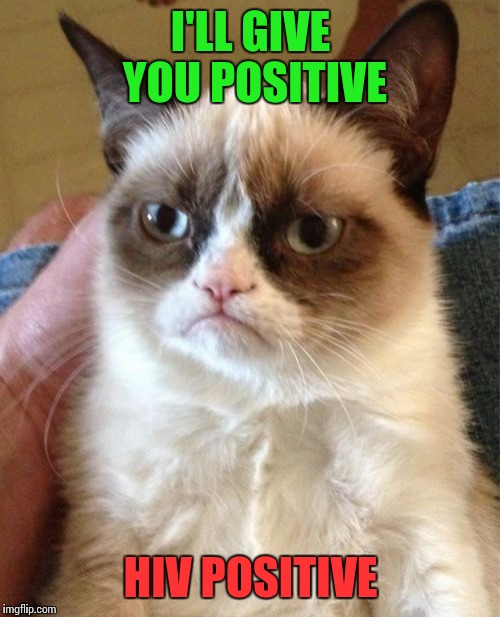 Grumpy Cat Meme | I'LL GIVE YOU POSITIVE HIV POSITIVE | image tagged in memes,grumpy cat | made w/ Imgflip meme maker