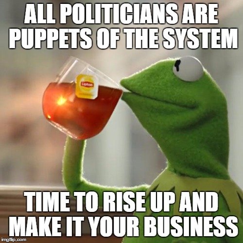 But That's None Of My Business Meme | ALL POLITICIANS ARE PUPPETS OF THE SYSTEM TIME TO RISE UP AND MAKE IT YOUR BUSINESS | image tagged in memes,but thats none of my business,kermit the frog | made w/ Imgflip meme maker
