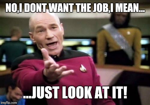 Picard Wtf Meme | NO,I DONT WANT THE JOB,I MEAN... ...JUST LOOK AT IT! | image tagged in memes,picard wtf | made w/ Imgflip meme maker