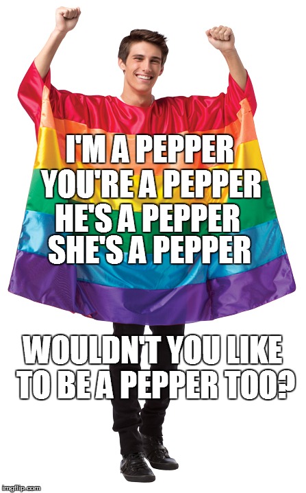 I'M A PEPPER YOU'RE A PEPPER HE'S A PEPPER SHE'S A PEPPER WOULDN'T YOU LIKE TO BE A PEPPER TOO? | made w/ Imgflip meme maker