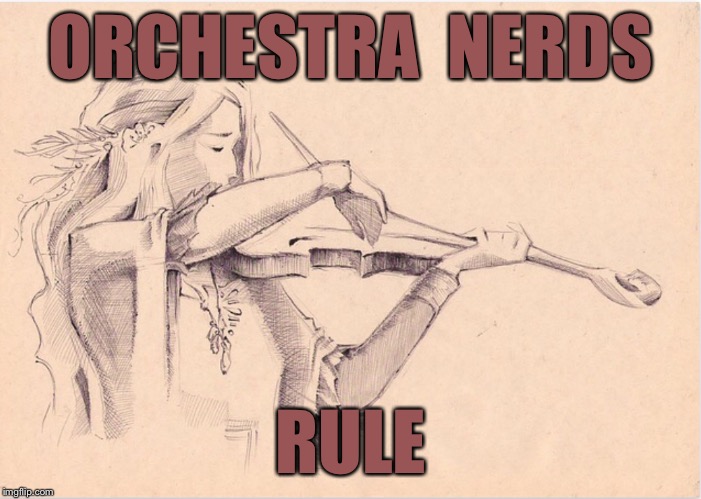 VIOLIN WOMAN | ORCHESTRA  NERDS RULE | image tagged in violin woman | made w/ Imgflip meme maker