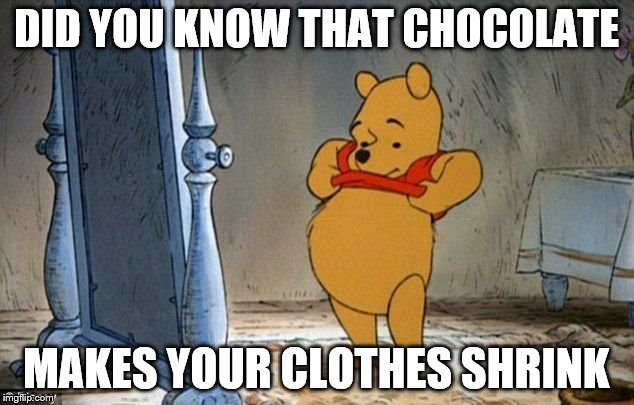 Winnie the Pooh | DID YOU KNOW THAT CHOCOLATE; MAKES YOUR CLOTHES SHRINK | image tagged in winnie the pooh | made w/ Imgflip meme maker
