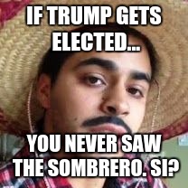 juan | IF TRUMP GETS ELECTED... YOU NEVER SAW THE SOMBRERO. SI? | image tagged in juan,funny,memes,trump,politics | made w/ Imgflip meme maker
