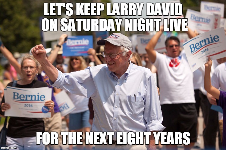 Bernie Sanders | LET'S KEEP LARRY DAVID ON SATURDAY NIGHT LIVE; FOR THE NEXT EIGHT YEARS | image tagged in bernie sanders | made w/ Imgflip meme maker
