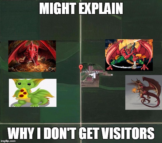 MIGHT EXPLAIN; WHY I DON'T GET VISITORS | image tagged in funny,memes,dragons,farm | made w/ Imgflip meme maker