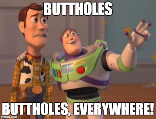 X, X Everywhere | BUTTHOLES; BUTTHOLES, EVERYWHERE! | image tagged in memes,x x everywhere | made w/ Imgflip meme maker