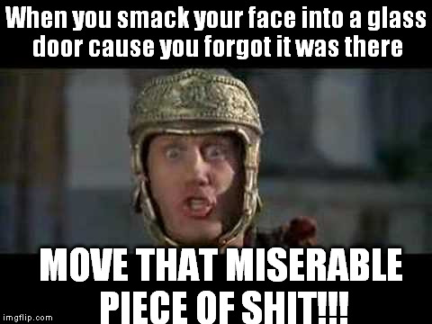 When Glass Doors Act Like Shit | When you smack your face into a glass door cause you forgot it was there; MOVE THAT MISERABLE PIECE OF SHIT!!! | image tagged in move that miserable piece of shit,memes,funny | made w/ Imgflip meme maker