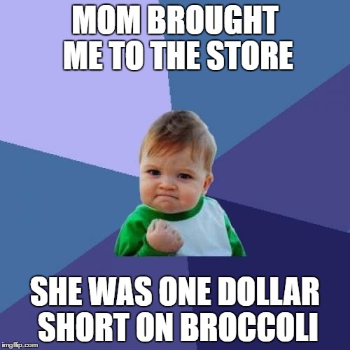 Success Kid | MOM BROUGHT ME TO THE STORE; SHE WAS ONE DOLLAR SHORT ON BROCCOLI | image tagged in memes,success kid | made w/ Imgflip meme maker