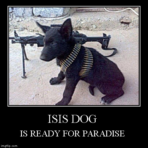 ISIS DOG PARADISE | image tagged in demotivationals,isis,dog,paradise,guns,war | made w/ Imgflip demotivational maker