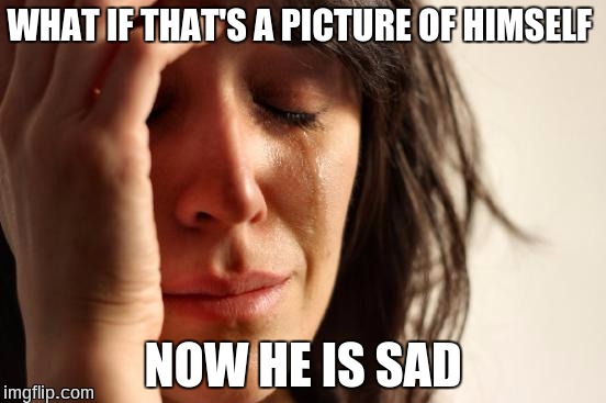 First World Problems Meme | WHAT IF THAT'S A PICTURE OF HIMSELF NOW HE IS SAD | image tagged in memes,first world problems | made w/ Imgflip meme maker