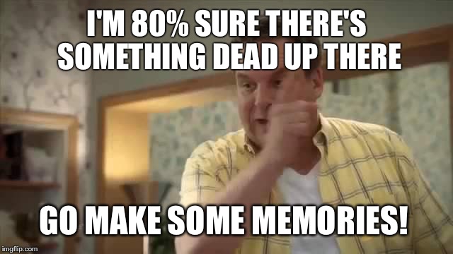 The Goldbergs | I'M 80% SURE THERE'S SOMETHING DEAD UP THERE; GO MAKE SOME MEMORIES! | image tagged in funny | made w/ Imgflip meme maker