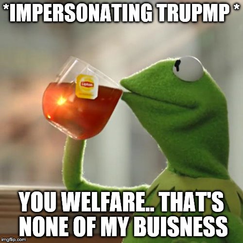 But That's None Of My Business Meme | *IMPERSONATING TRUPMP
* YOU WELFARE.. THAT'S NONE OF MY BUISNESS | image tagged in memes,but thats none of my business,kermit the frog | made w/ Imgflip meme maker