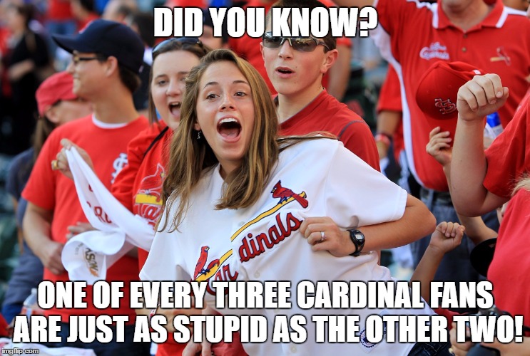Cards suck! | DID YOU KNOW? ONE OF EVERY THREE CARDINAL FANS ARE JUST AS STUPID AS THE OTHER TWO! | image tagged in cards | made w/ Imgflip meme maker