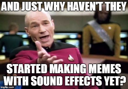 Picard Wtf Meme | AND JUST WHY HAVEN'T THEY STARTED MAKING MEMES WITH SOUND EFFECTS YET? | image tagged in memes,picard wtf | made w/ Imgflip meme maker
