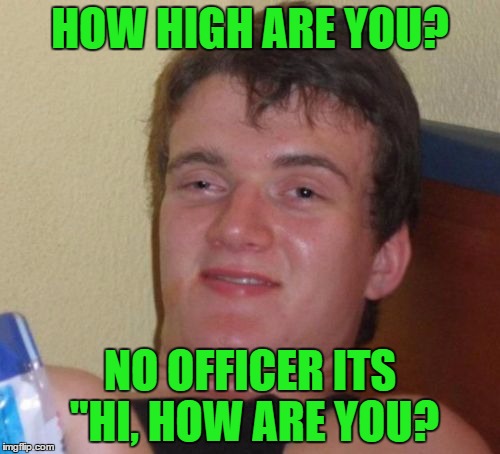 10 Guy Meme | HOW HIGH ARE YOU? NO OFFICER ITS "HI, HOW ARE YOU? | image tagged in memes,10 guy | made w/ Imgflip meme maker