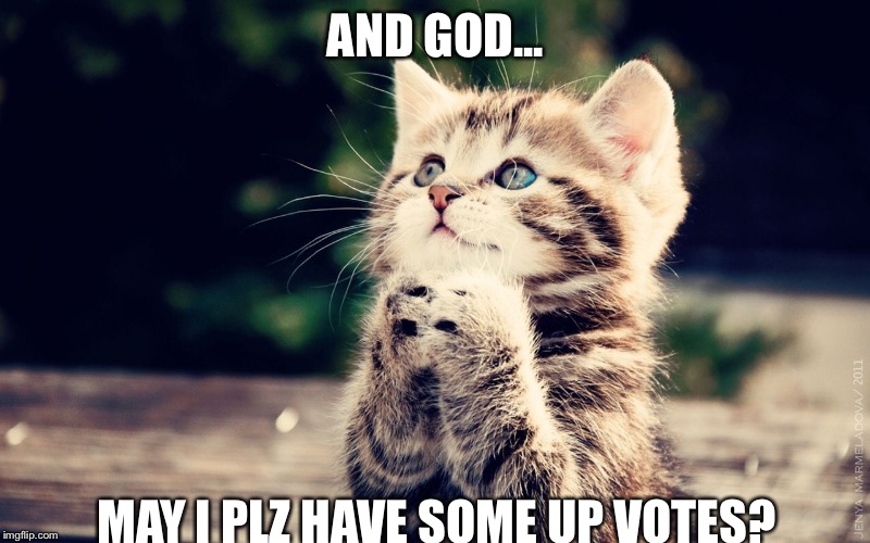 Cat praying | AND GOD... MAY I PLZ HAVE SOME UP VOTES? | image tagged in cat praying | made w/ Imgflip meme maker
