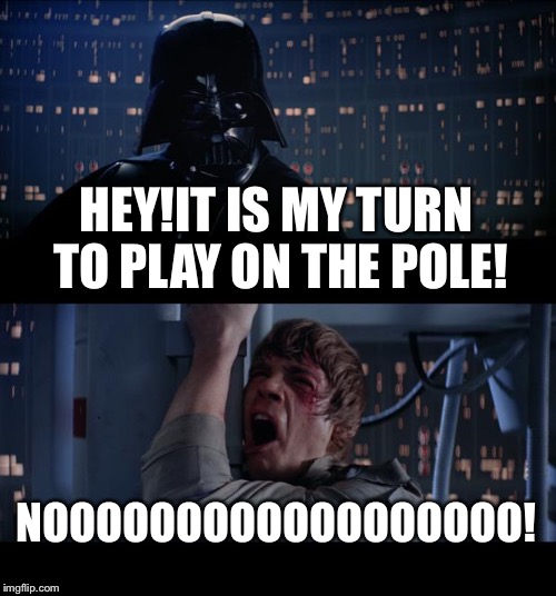 Star Wars No | HEY!IT IS MY TURN TO PLAY ON THE POLE! NOOOOOOOOOOOOOOOOOO! | image tagged in memes,star wars no | made w/ Imgflip meme maker