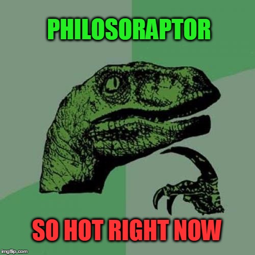 Philosoraptor | PHILOSORAPTOR; SO HOT RIGHT NOW | image tagged in memes,philosoraptor | made w/ Imgflip meme maker