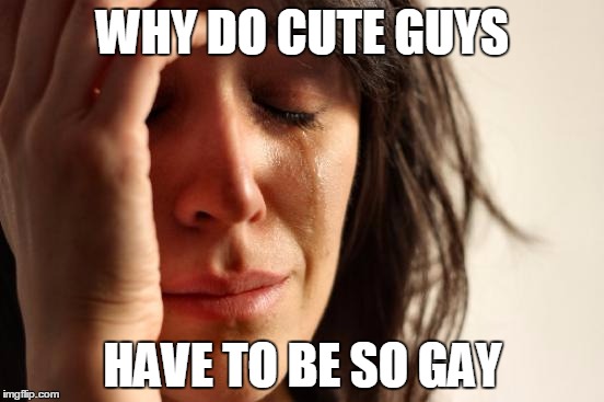 First World Problems | WHY DO CUTE GUYS; HAVE TO BE SO GAY | image tagged in memes,first world problems | made w/ Imgflip meme maker