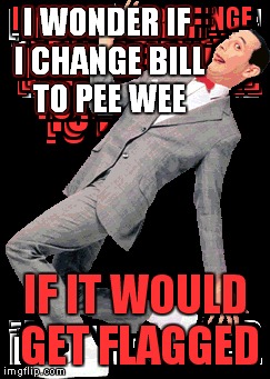 I WONDER IF I CHANGE BILL TO PEE WEE IF IT WOULD GET FLAGGED | made w/ Imgflip meme maker