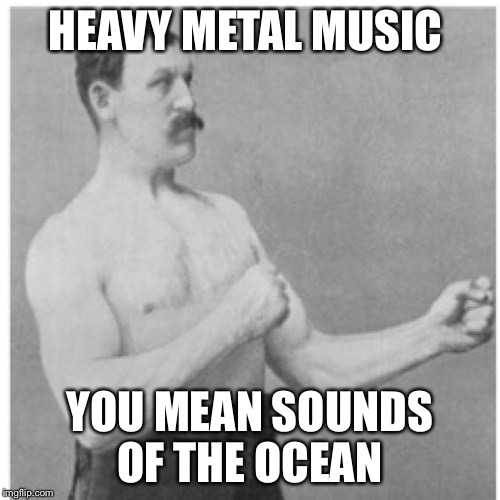 Epic guitar solos  | HEAVY METAL MUSIC; YOU MEAN SOUNDS OF THE OCEAN | image tagged in memes,overly manly man,guitar | made w/ Imgflip meme maker