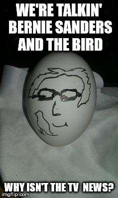Bernie Sanders & the Bird | WE'RE TALKIN' BERNIE SANDERS AND THE BIRD; WHY ISN'T THE TV  NEWS? | image tagged in bernie sanders bird | made w/ Imgflip meme maker