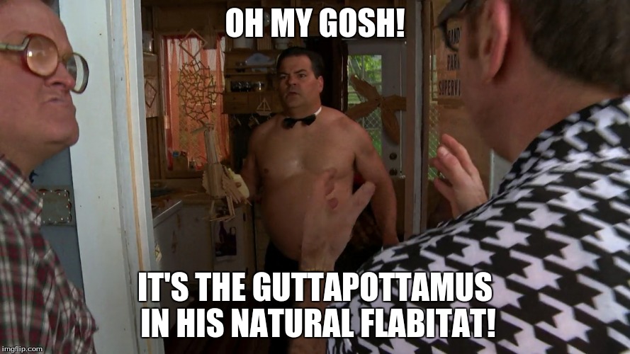 guttapottamus | OH MY GOSH! IT'S THE GUTTAPOTTAMUS IN HIS NATURAL FLABITAT! | image tagged in trailer park boys | made w/ Imgflip meme maker