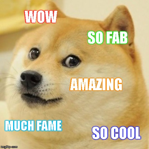 Doge Meme | WOW; SO FAB; AMAZING; MUCH FAME; SO COOL | image tagged in memes,doge | made w/ Imgflip meme maker