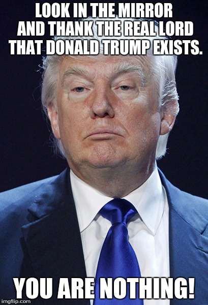Donald Trump | LOOK IN THE MIRROR AND THANK THE REAL LORD THAT DONALD TRUMP EXISTS. YOU ARE NOTHING! | image tagged in donald trump | made w/ Imgflip meme maker