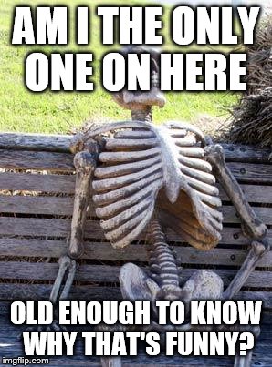 Waiting Skeleton Meme | AM I THE ONLY ONE ON HERE OLD ENOUGH TO KNOW WHY THAT'S FUNNY? | image tagged in memes,waiting skeleton | made w/ Imgflip meme maker