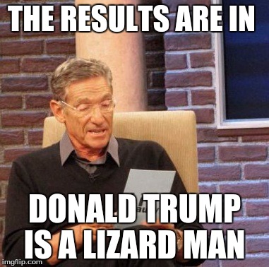 Maury Lie Detector | THE RESULTS ARE IN; DONALD TRUMP IS A LIZARD MAN | image tagged in memes,maury lie detector | made w/ Imgflip meme maker